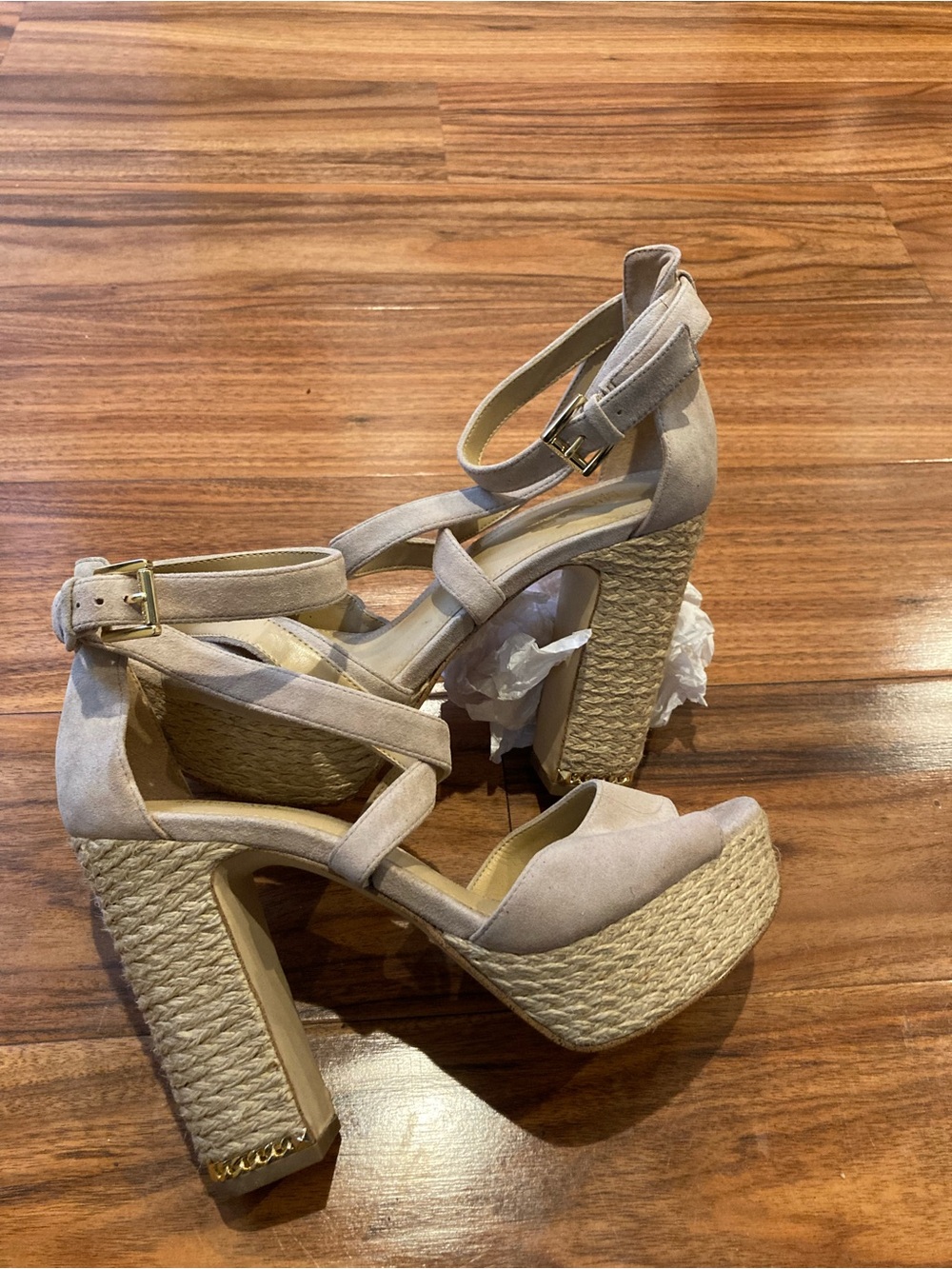 Beige Platform Espadrille Block Heels - Women Shoes